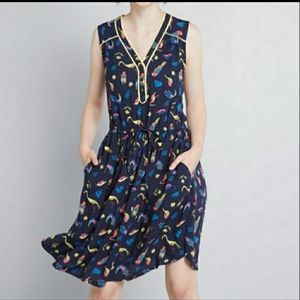 Modcloth Blue Midi Bird Pocket Dress